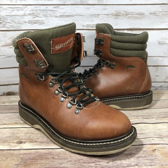 Simms Freestone Wading Fishing Boots Mens Size 8 Leather Felt Bottom Lace Up - Picture 2 of 12